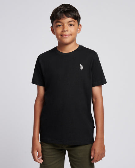 Boys Texture Double Horsemen T-Shirt in Black Bright White DHM