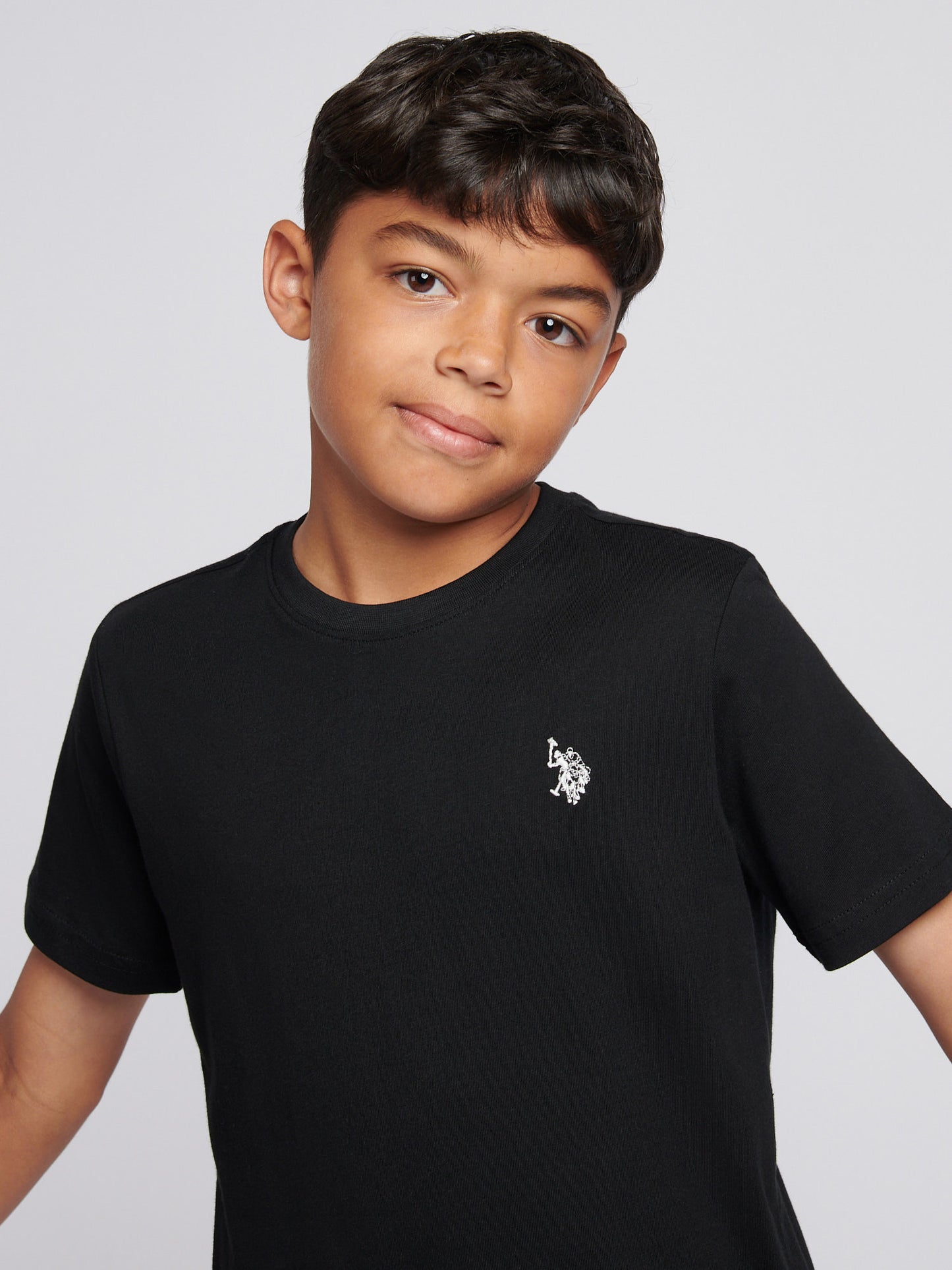 Boys Texture Double Horsemen T-Shirt in Black Bright White DHM