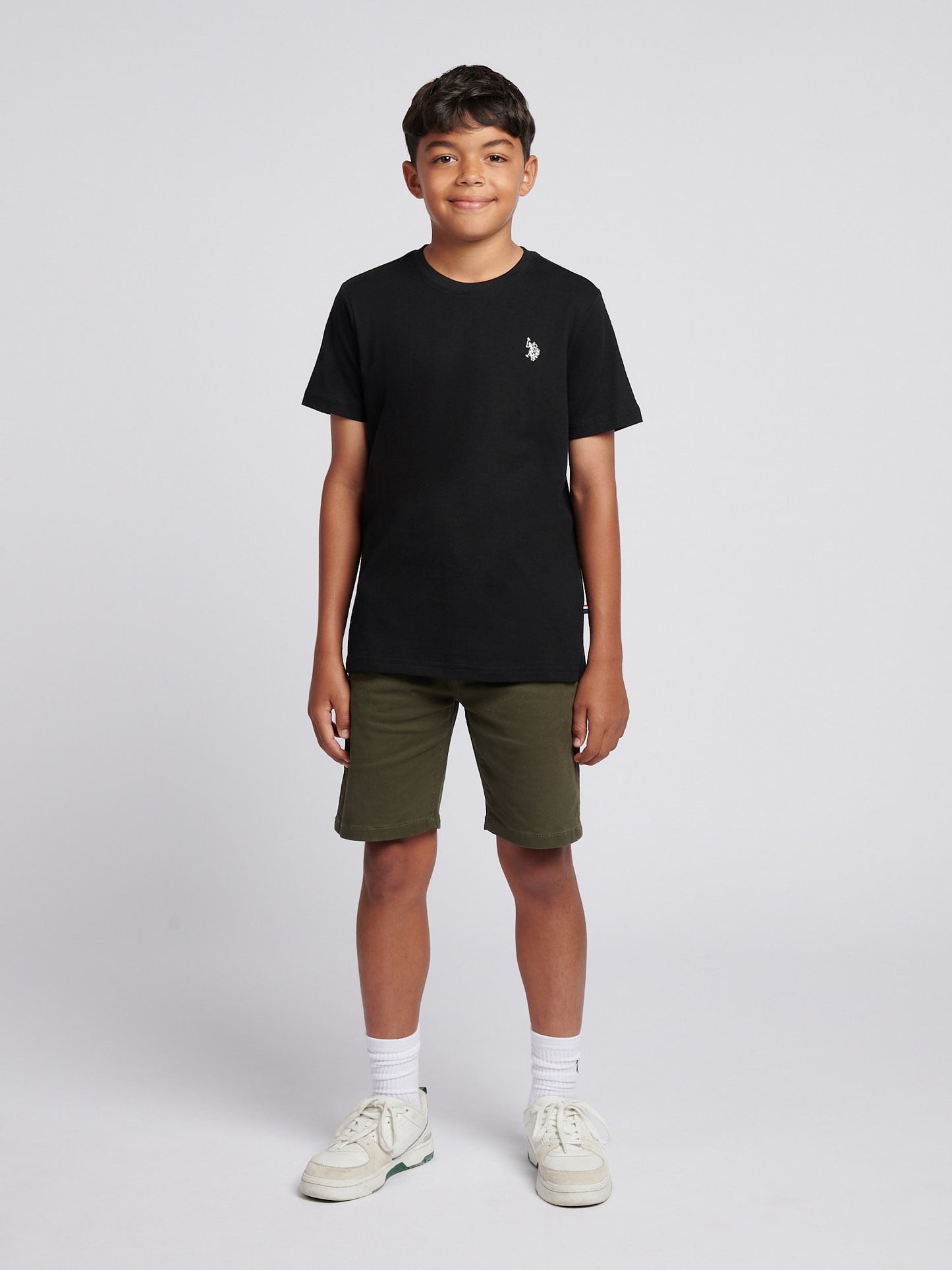 Boys Texture Double Horsemen T-Shirt in Black Bright White DHM