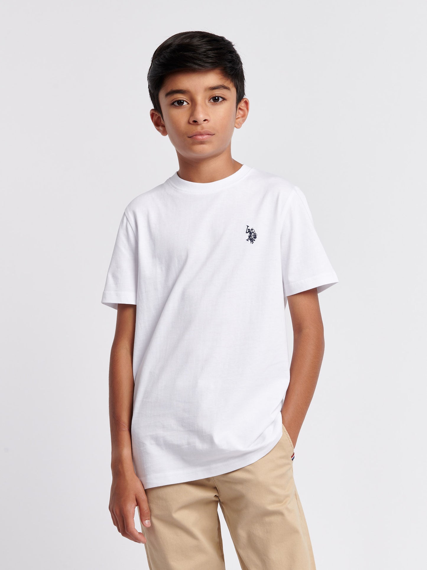 Boys Texture Double Horsemen T-Shirt in White / Dark Sapphire Navy DHM