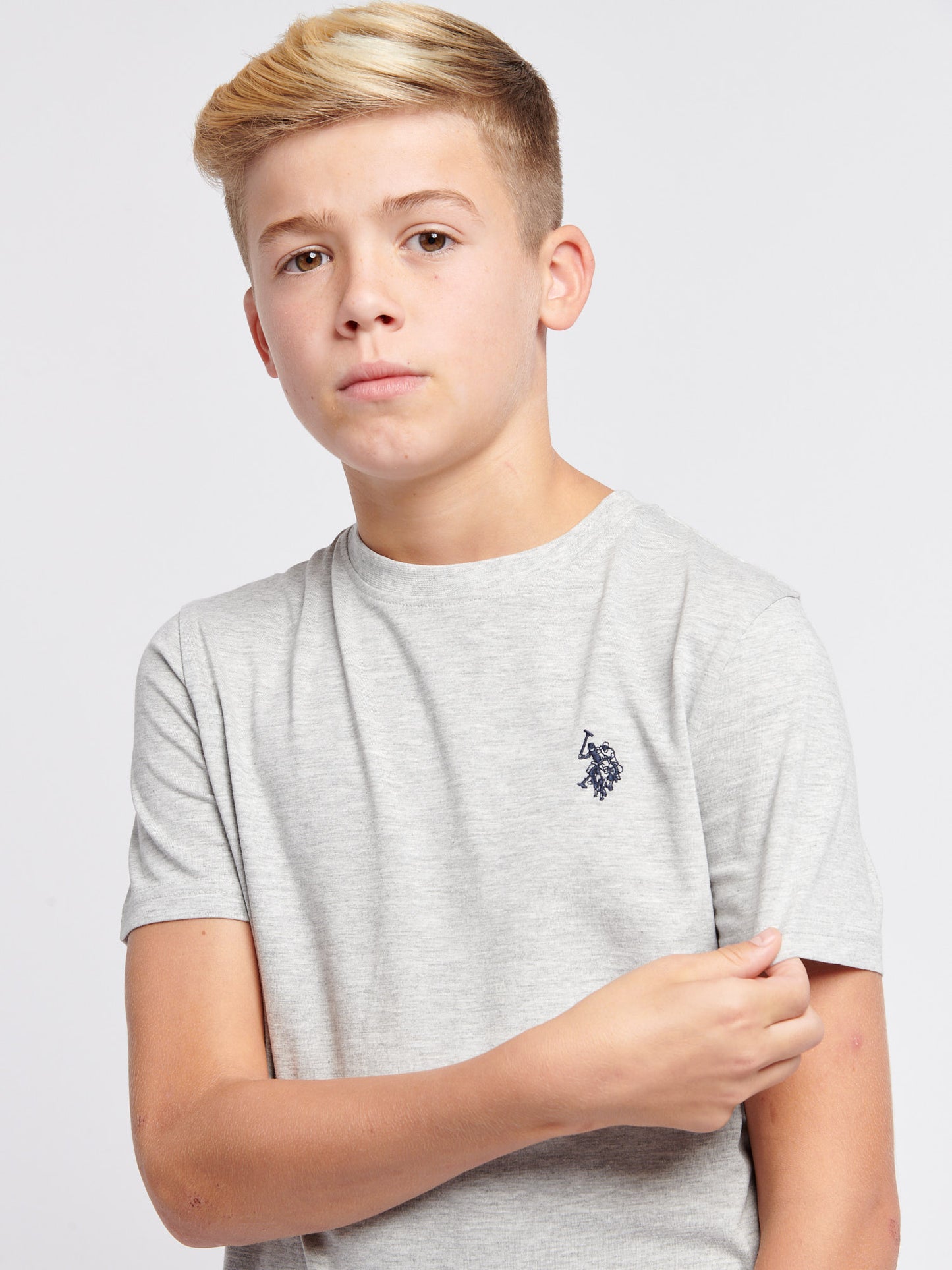 Boys Texture Double Horsemen T-Shirt in Mid Grey Marl
