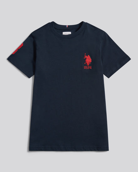 Boys Player 3 T-Shirt in Dark Sapphire Navy / Haute Red DHM