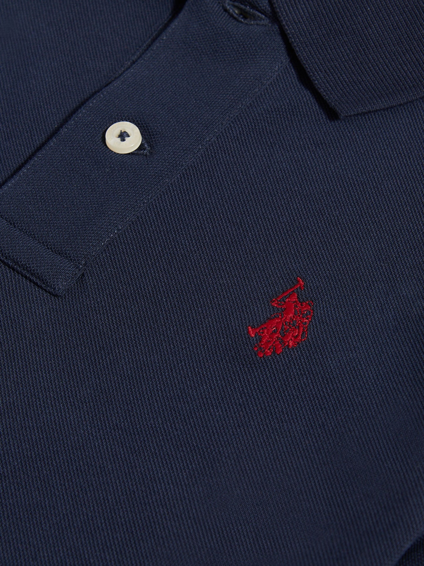 Boys Double Horsemen Polo Shirt in Dark Sapphire Navy / Haute Red DHM