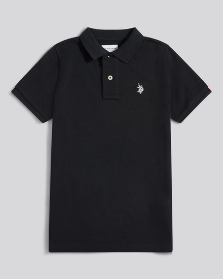 Boys Double Horsemen Polo Shirt in Black Bright White DHM