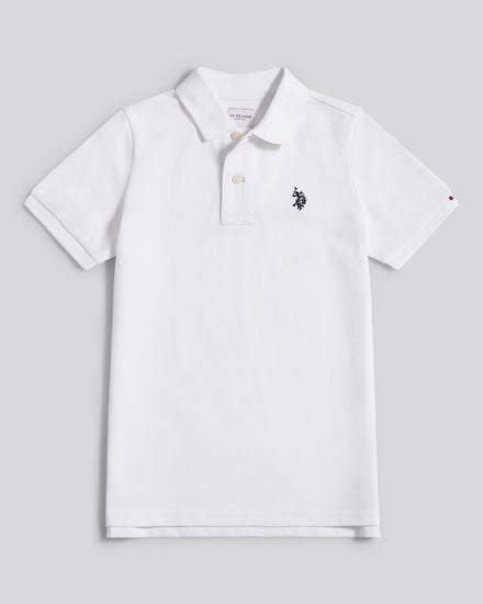 Boys Double Horsemen Polo Shirt in White / Dark Sapphire Navy DHM