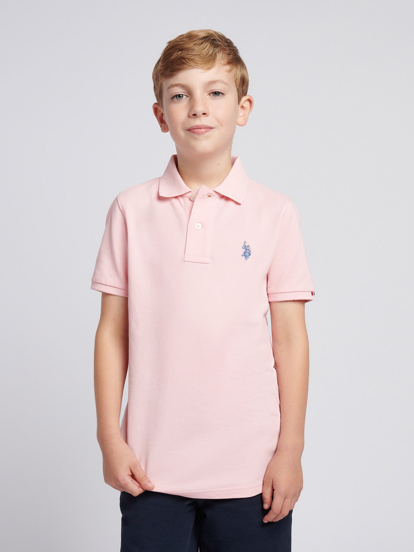 Boys Double Horsemen Polo Shirt in Tickled Pink