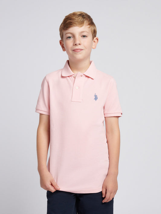 Boys Double Horsemen Polo Shirt in Tickled Pink