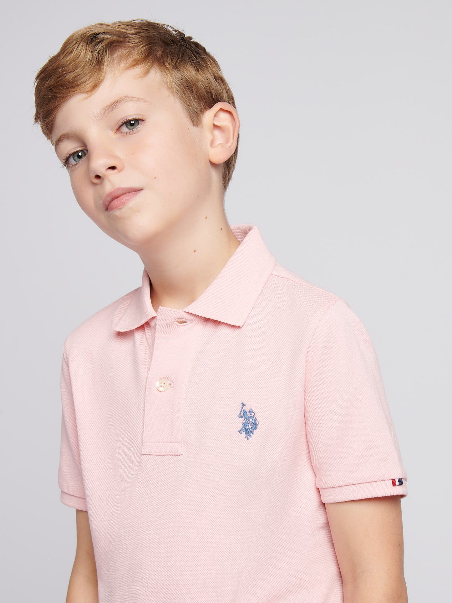 Boys Double Horsemen Polo Shirt in Tickled Pink