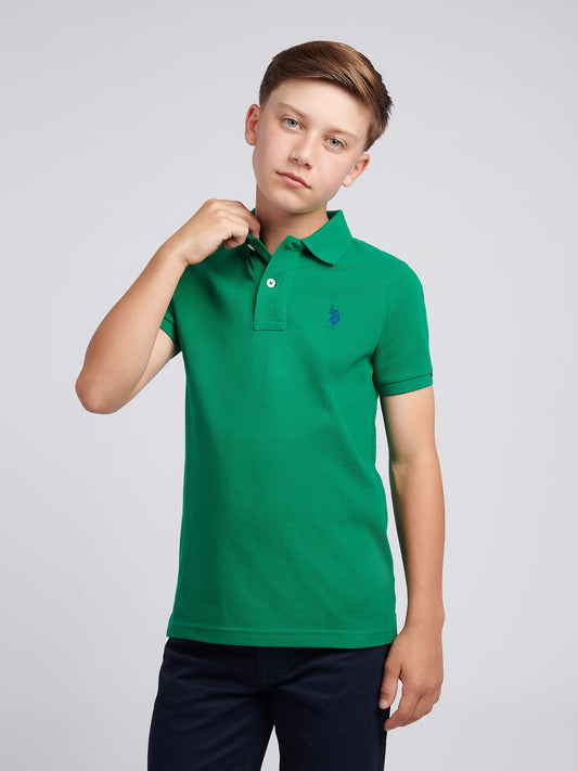 Boys Double Horsemen Polo Shirt in Lush Meadow