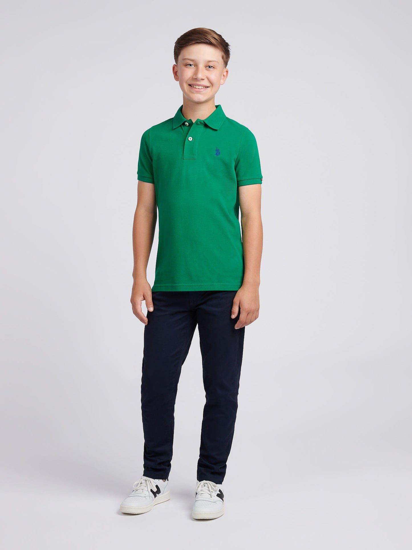 Boys Double Horsemen Polo Shirt in Lush Meadow