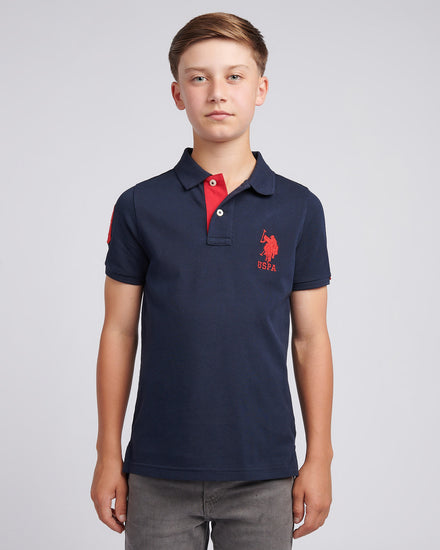 Boys Player 3 Polo Shirt in Dark Sapphire Navy / Haute Red DHM