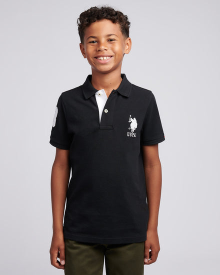 Boys Player 3 Polo Shirt in Black Bright White DHM