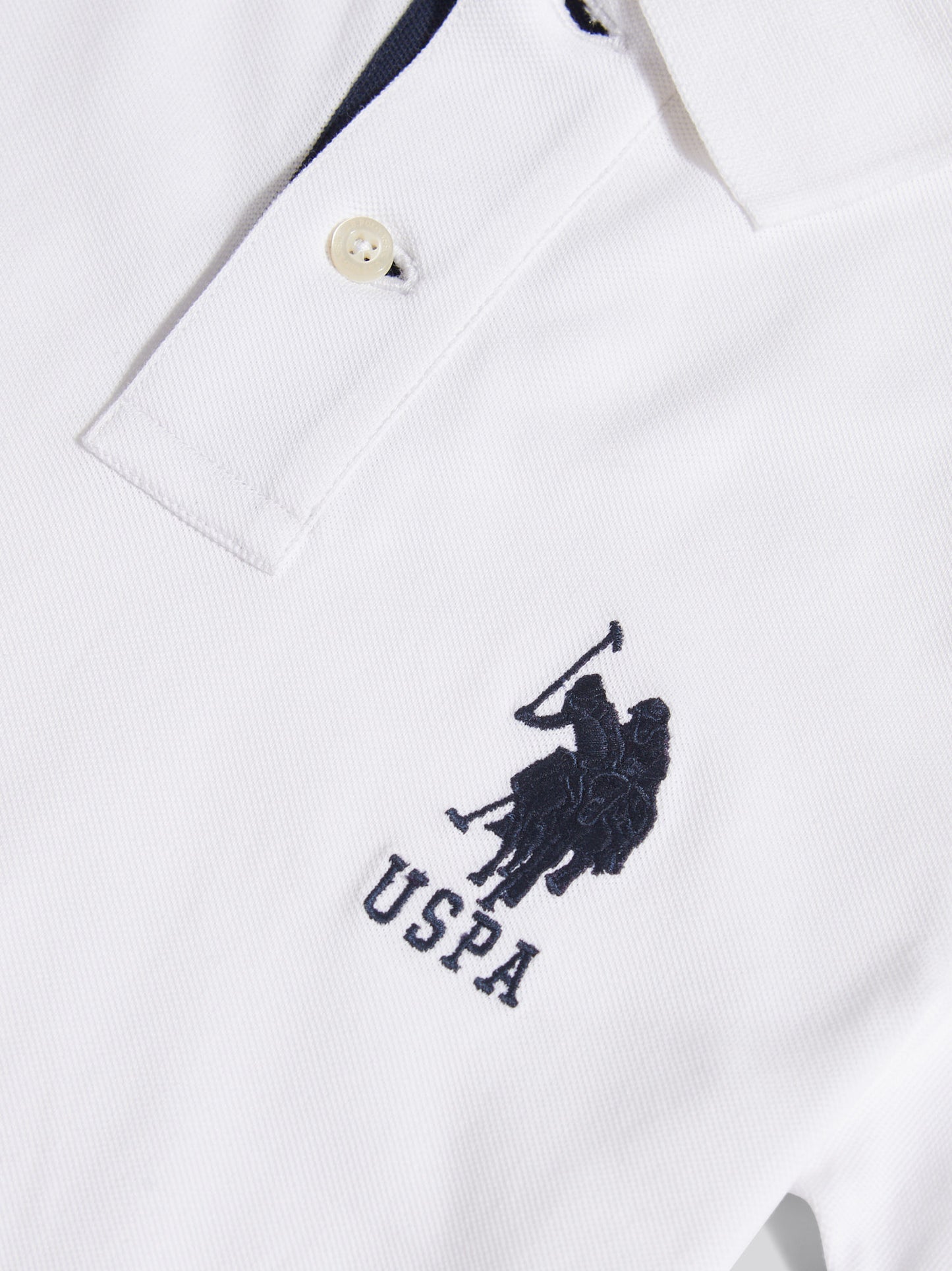 Boys Player 3 Polo Shirt in White / Dark Sapphire Navy DHM