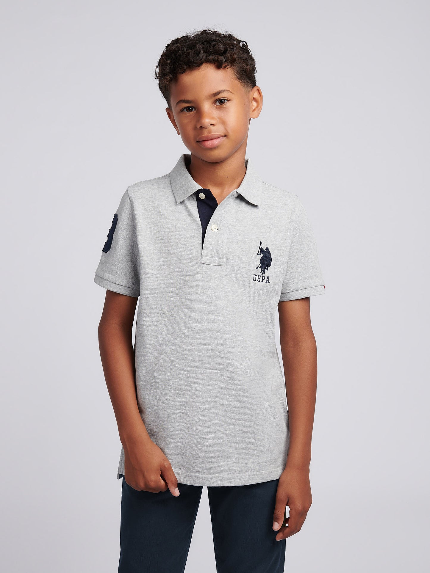 Boys Player 3 Polo Shirt in Mid Grey Marl