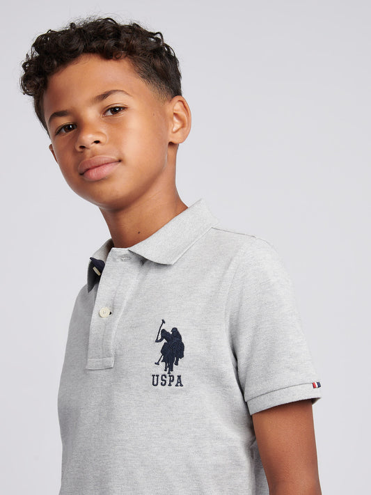 Boys Player 3 Polo Shirt in Mid Grey Marl