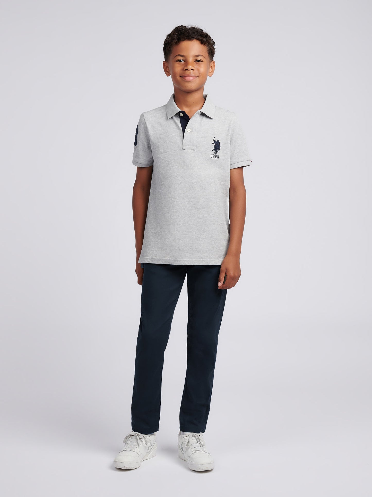 Boys Player 3 Polo Shirt in Mid Grey Marl