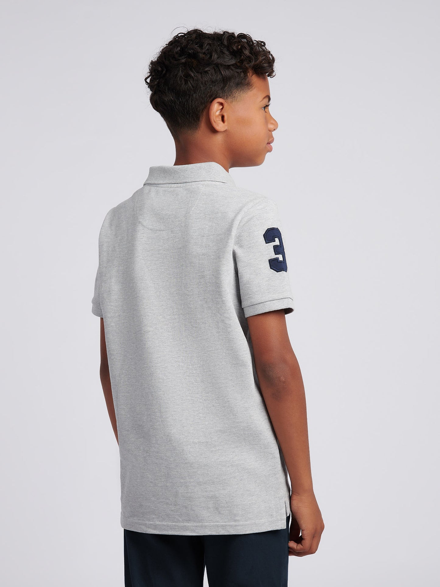 Boys Player 3 Polo Shirt in Mid Grey Marl