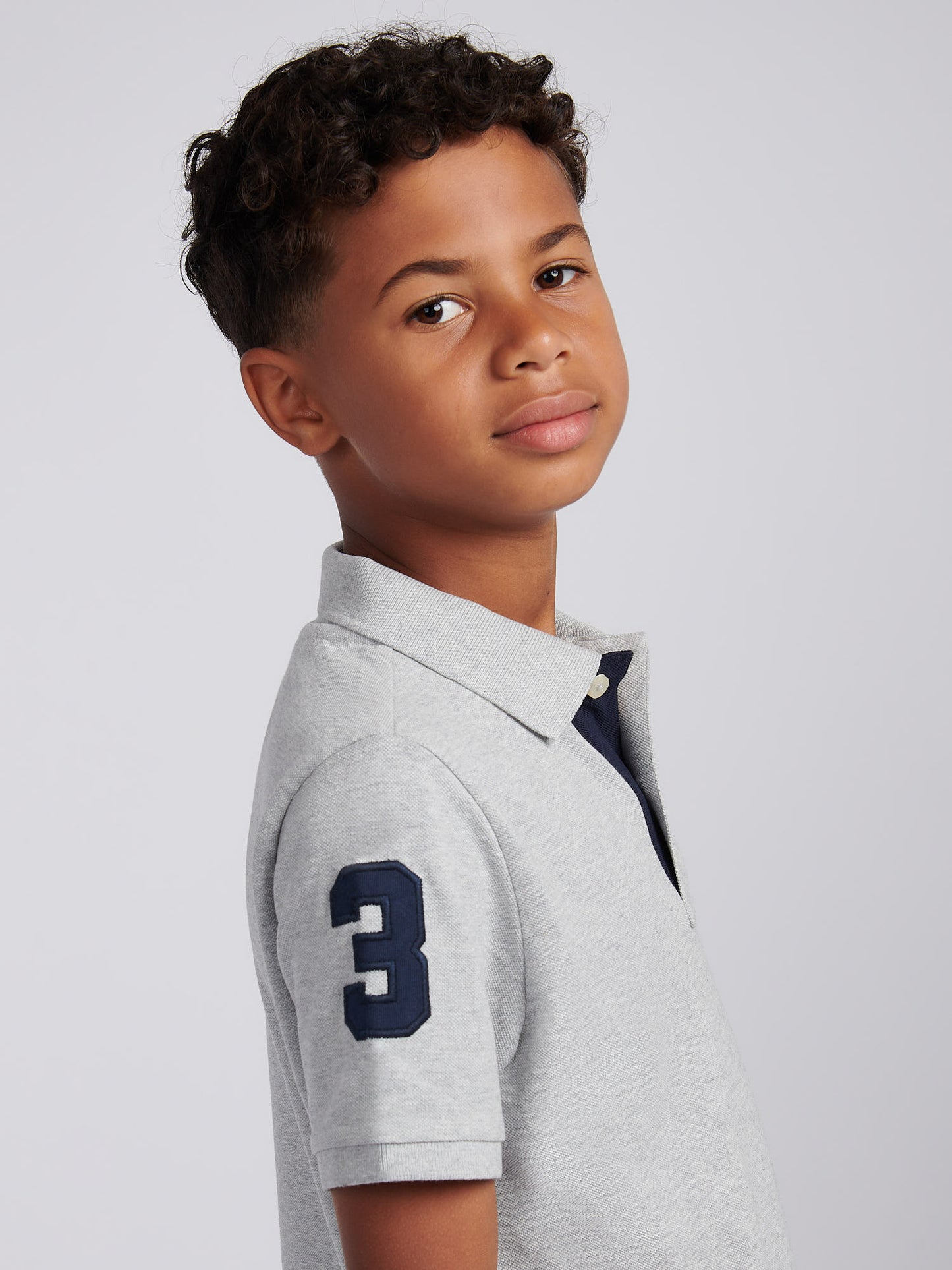 Boys Player 3 Polo Shirt in Mid Grey Marl