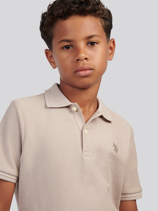 Boys Herringbone Texture Polo Shirt in Atmosphere