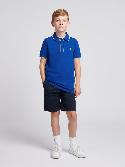 Boys Piped Pique Polo Shirt in Sodalite Blue