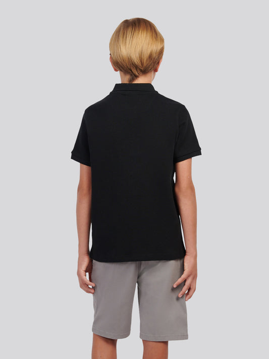 Boys Waffle Texture Polo Shirt in Black