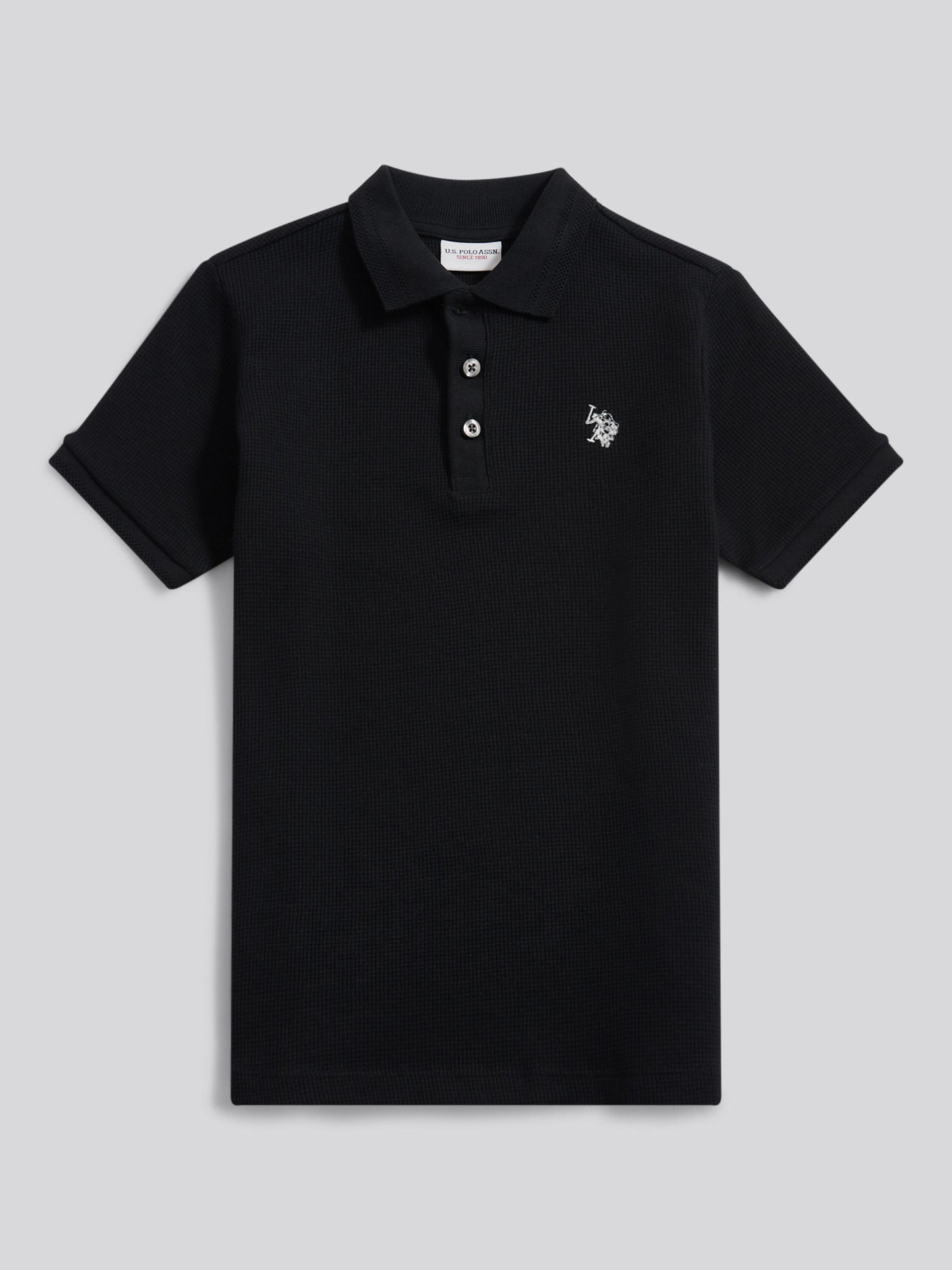 Boys Waffle Texture Polo Shirt in Black