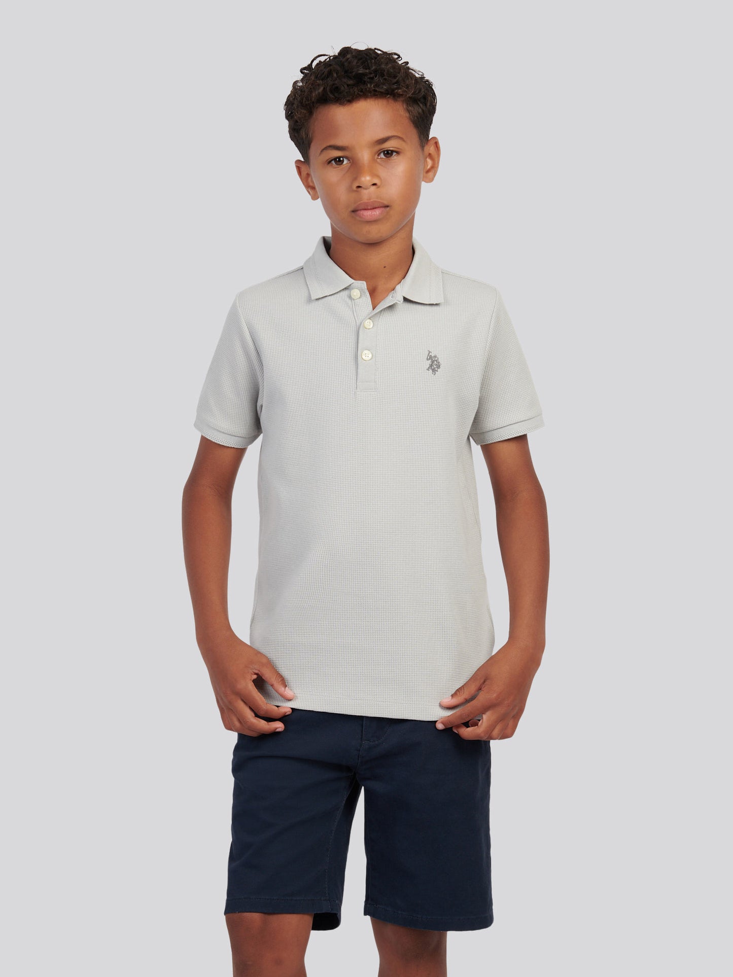 Boys Waffle Texture Polo Shirt in High Rise