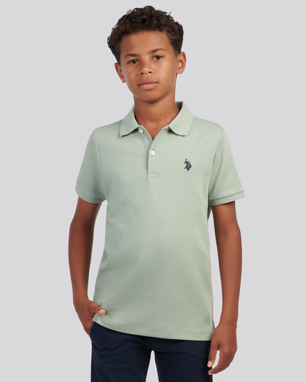 Boys Twill Texture Polo Shirt in Iceberg Green