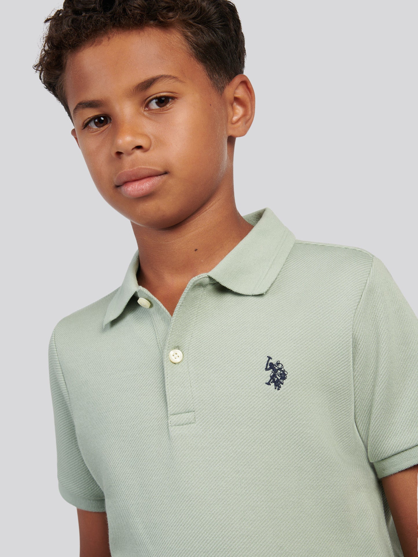 Boys Twill Texture Polo Shirt in Iceberg Green
