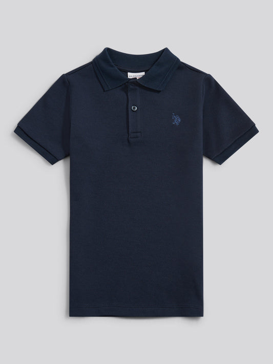 Boys Twill Texture Polo Shirt in Dark Sapphire Navy / Moonlight Blue DHM