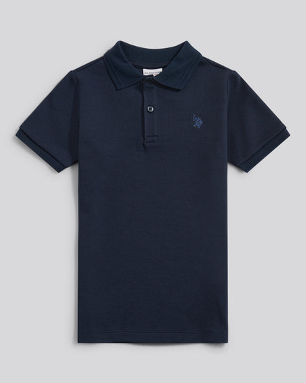 Boys Twill Texture Polo Shirt in Dark Sapphire Navy / Moonlight Blue DHM