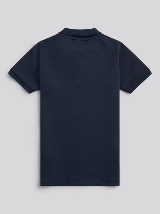 Boys Twill Texture Polo Shirt in Dark Sapphire Navy / Moonlight Blue DHM