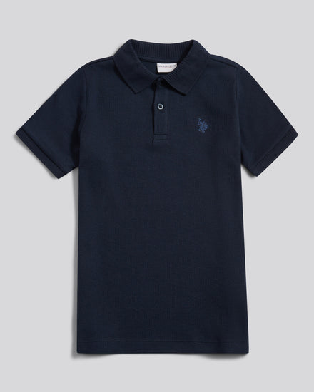 Boys Heritage Textured Polo Shirt in Dark Sapphire Navy / Moonlight Blue DHM