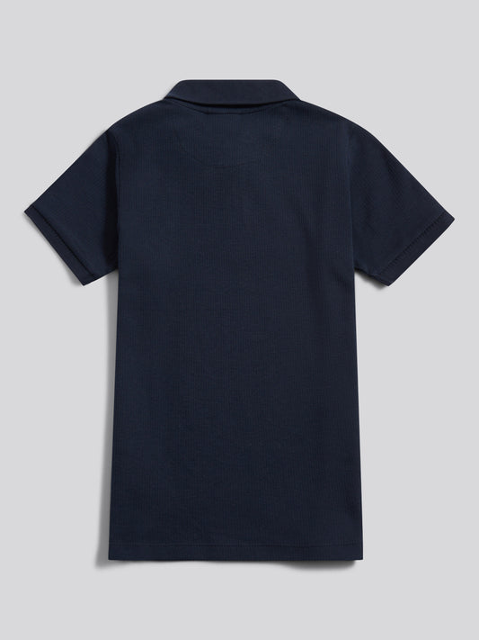 Boys Heritage Textured Polo Shirt in Dark Sapphire Navy / Moonlight Blue DHM