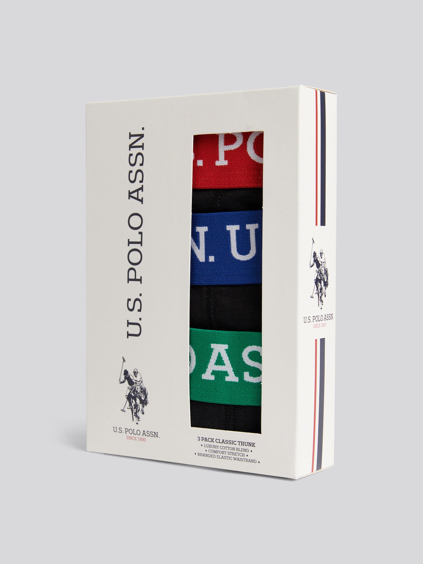 Boys USPA Contrast Waistband Trunk 3 Pack in Black