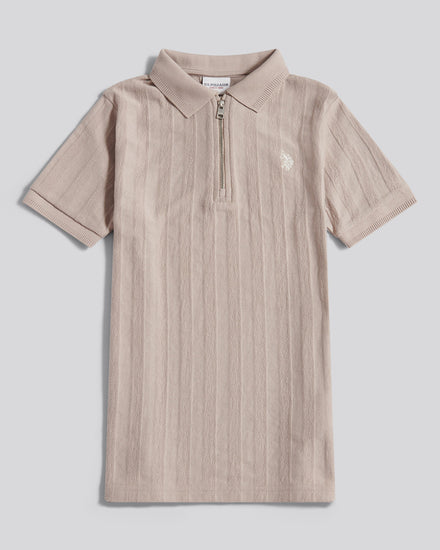 Boys Vertical Stripe Texture Zip Polo Shirt in Atmosphere