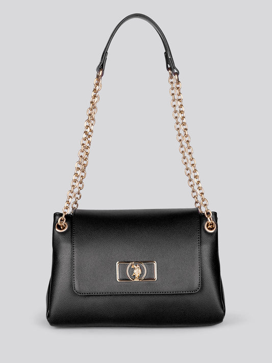 Womens Jones Chic Flap Chain Crossbody Bag in Black