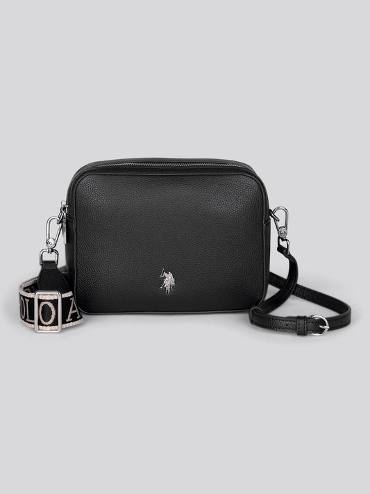 Womens Mansion Double Zip Crossbody Bag in Black