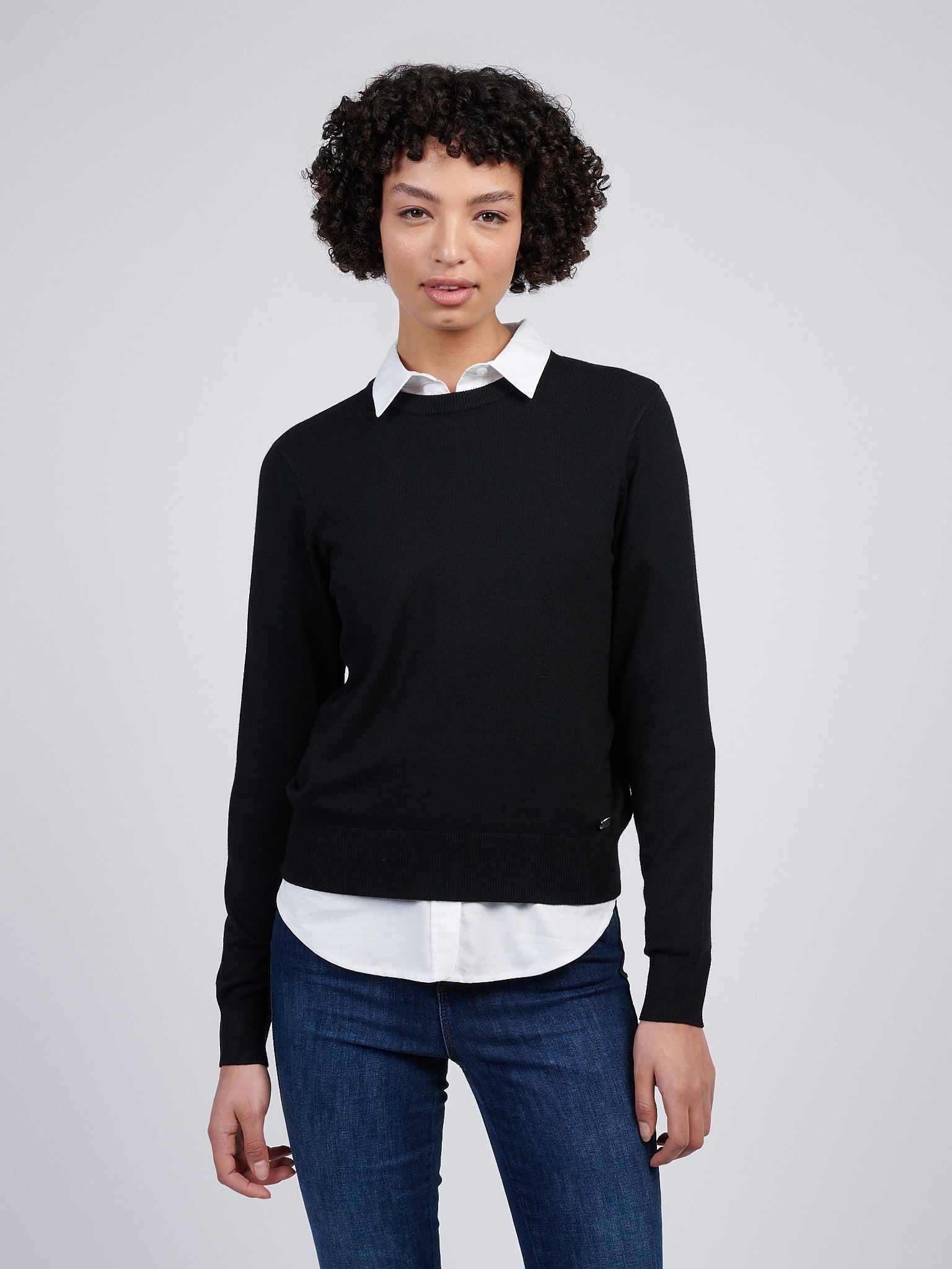 Sweatshirt Black Crewneck With White Collar ShomPort Women's Fall