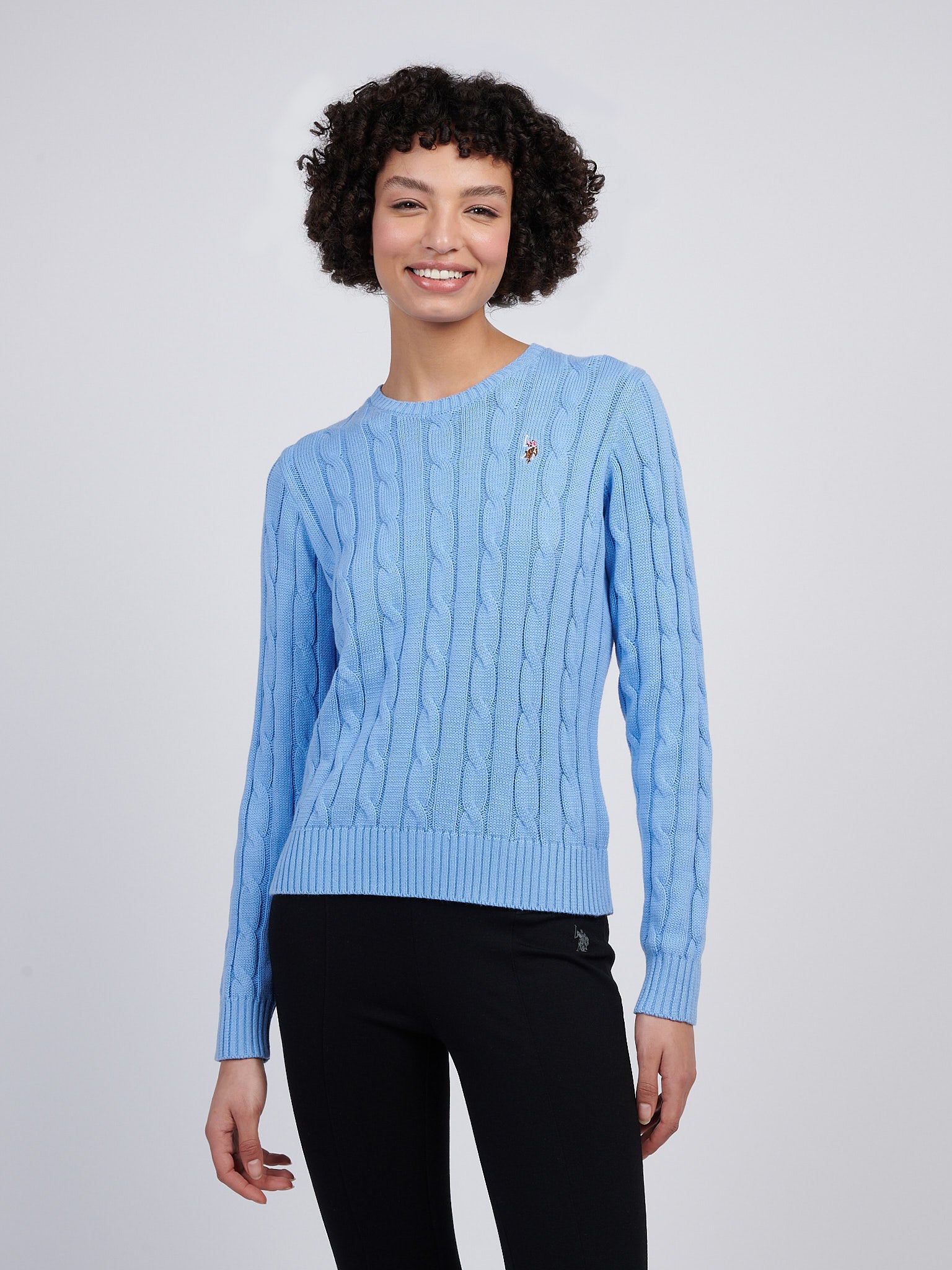 Womens Crew Neck Cable Jumper in Vista Blue – Polo Assn