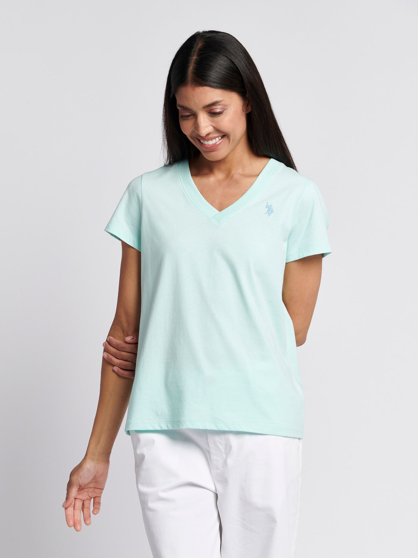 Womens V-Neck T-Shirt in Blue Light