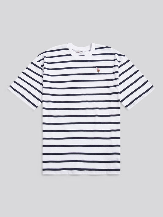 Womens Tri-Stripe Oversized T-Shirt in Navy Blue