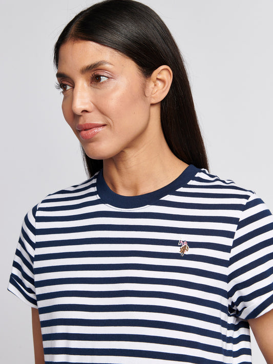 Womens Stripe Crew Neck T-Shirt in Navy Iris