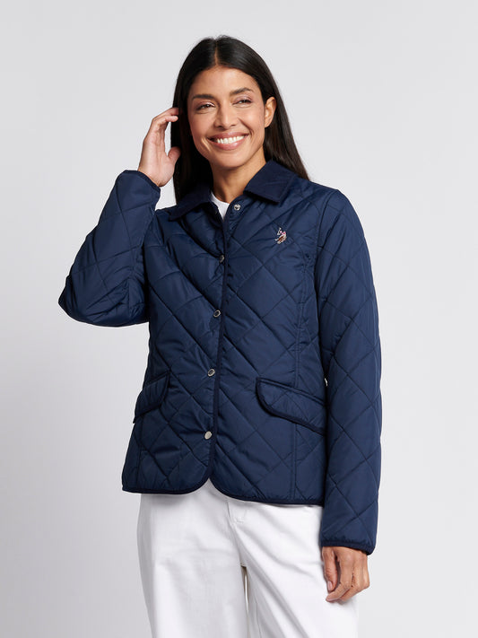 Womens Quilted Collared Jacket in Navy Iris