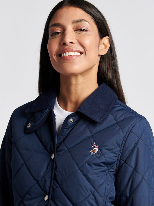 Womens Quilted Collared Jacket in Navy Iris