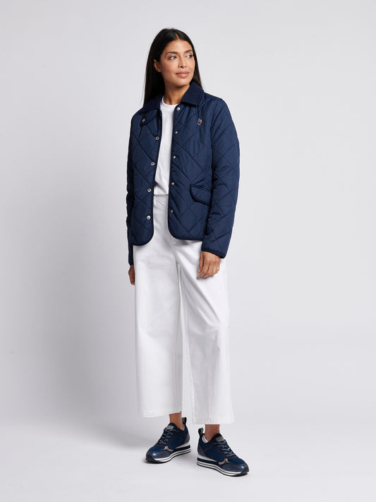 Womens Quilted Collared Jacket in Navy Iris