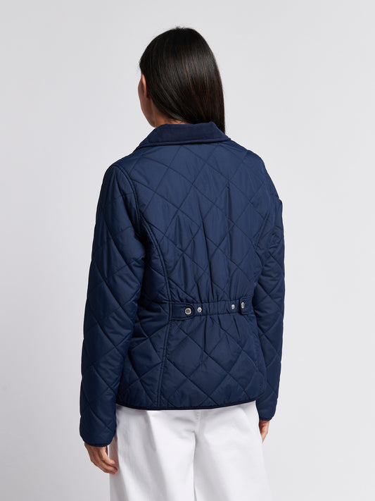 Womens Quilted Collared Jacket in Navy Iris