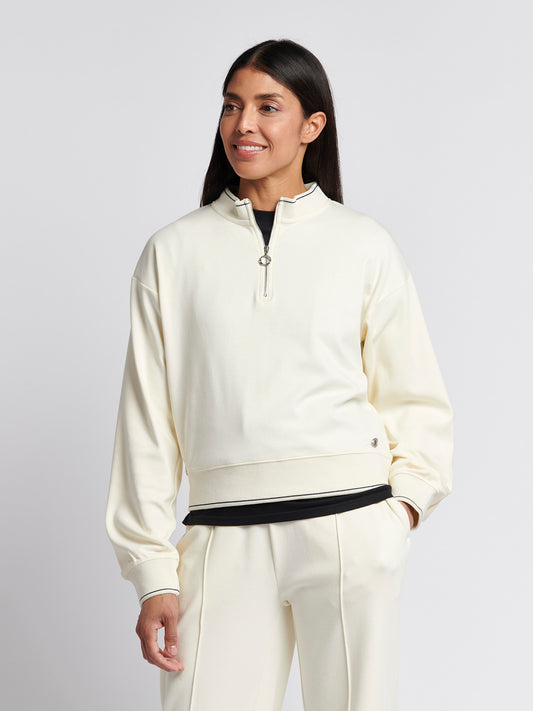 Womens Half Zip Tipped Sweatshirt in Marshmallow