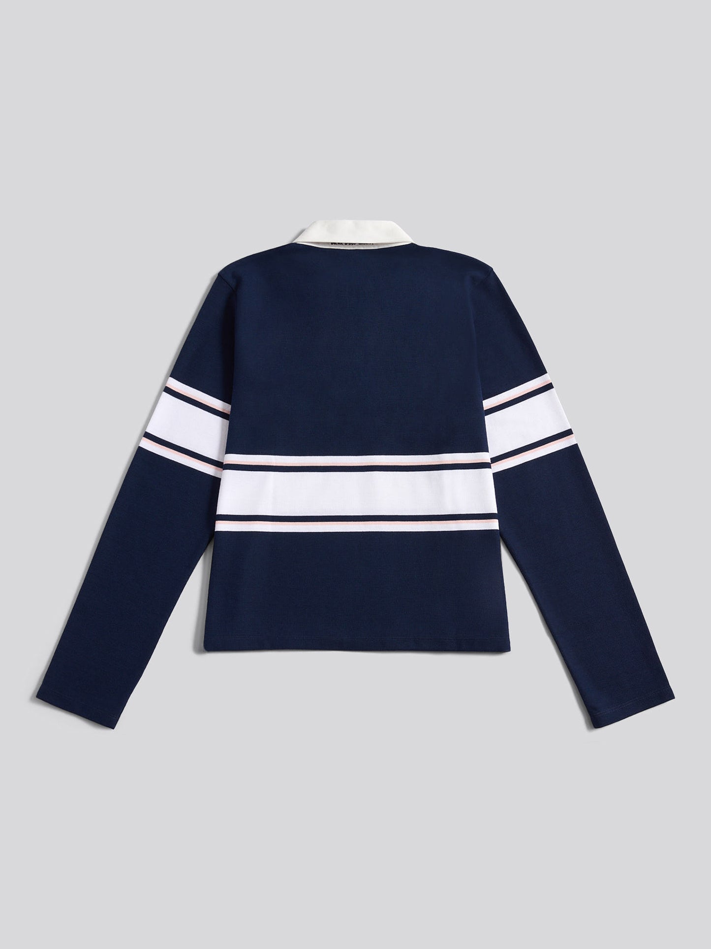 Womens Contrast Collar Stripe Rugby Top in Navy Iris