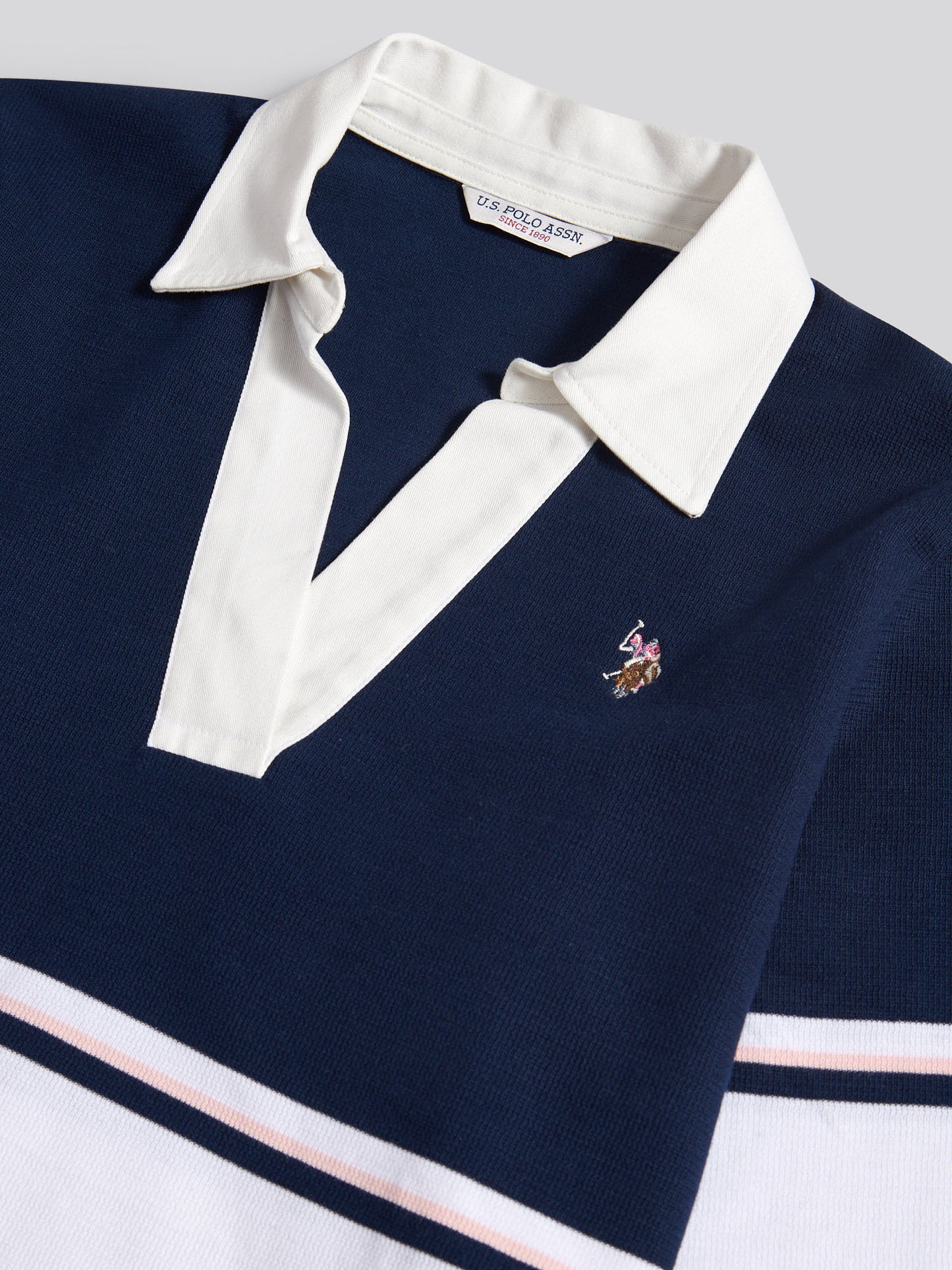 Womens Contrast Collar Stripe Rugby Top in Navy Iris